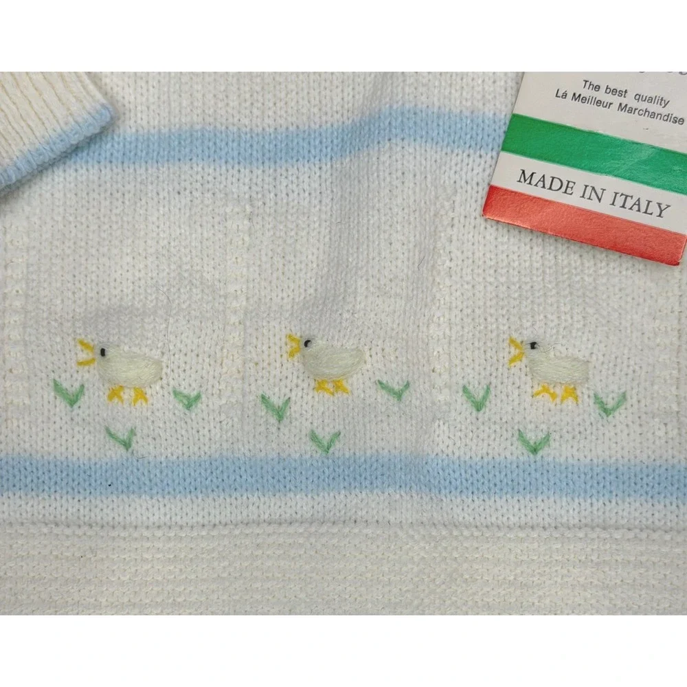 Vintage Zia Flora Italy Knit Sweater Baby 3-6 Months Embroidered Ducks Cute Cozy
